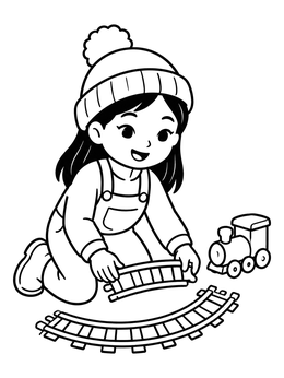 Free printable Child Assembling Toy Train Tracks coloring page