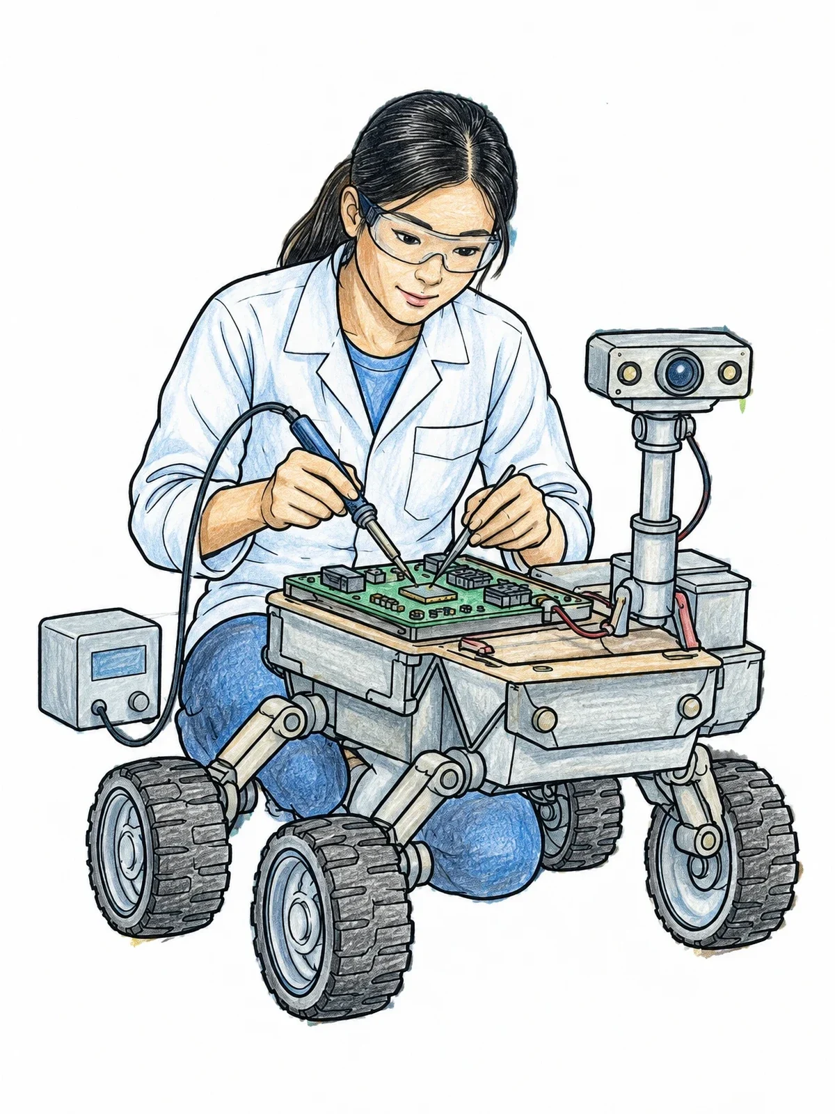 Colored example of the Electronics Engineer Working On Rover Vehicle coloring page