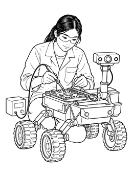 Free printable Electronics Engineer Working On Rover Vehicle coloring page