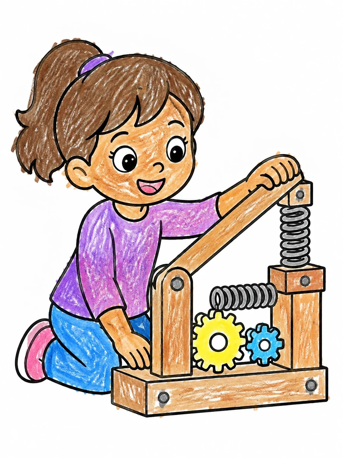Colored example of the Young Girl Building A Machine coloring page