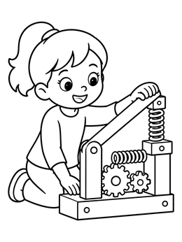Free printable Young Girl Building A Machine coloring page