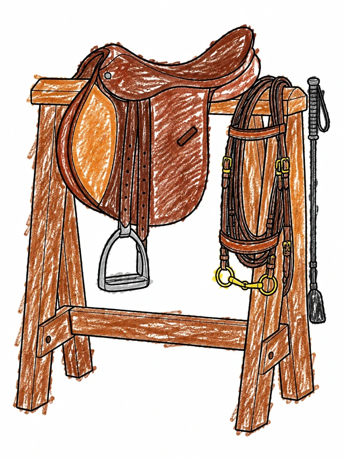 Colored example of the English Saddle On Wooden Stand coloring page