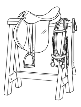 Free printable English Saddle On Wooden Stand coloring page