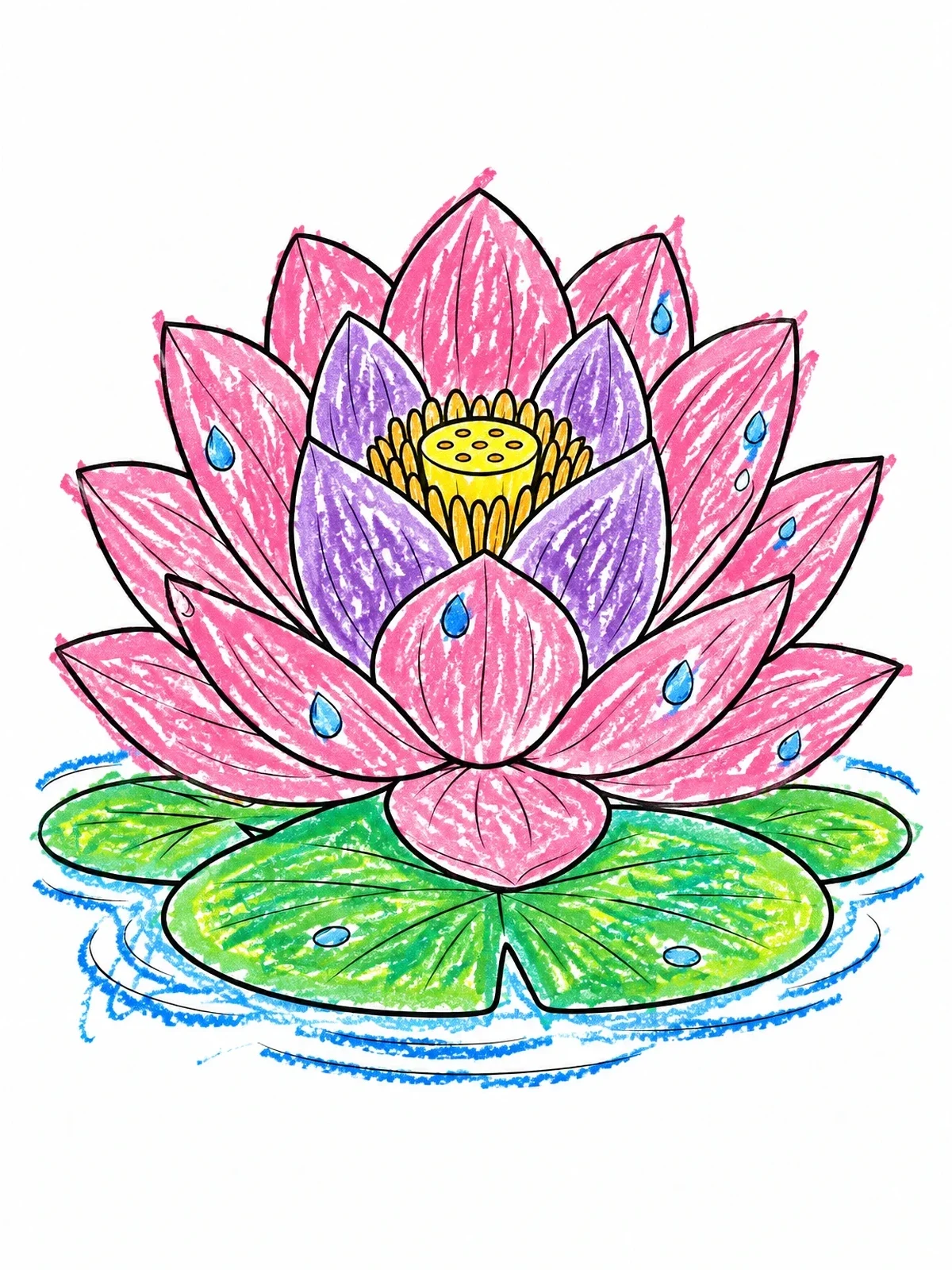 Colored example of the Blooming Lotus On Serene Water coloring page