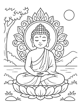 Free printable Meditating Buddha On Lotus Flower coloring page