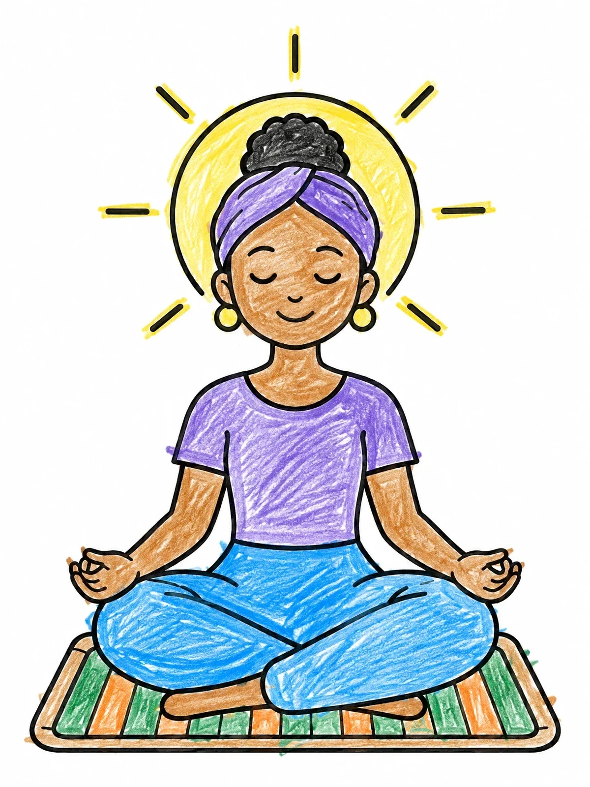 Colored example of the Meditating Person With Glowing Halo coloring page