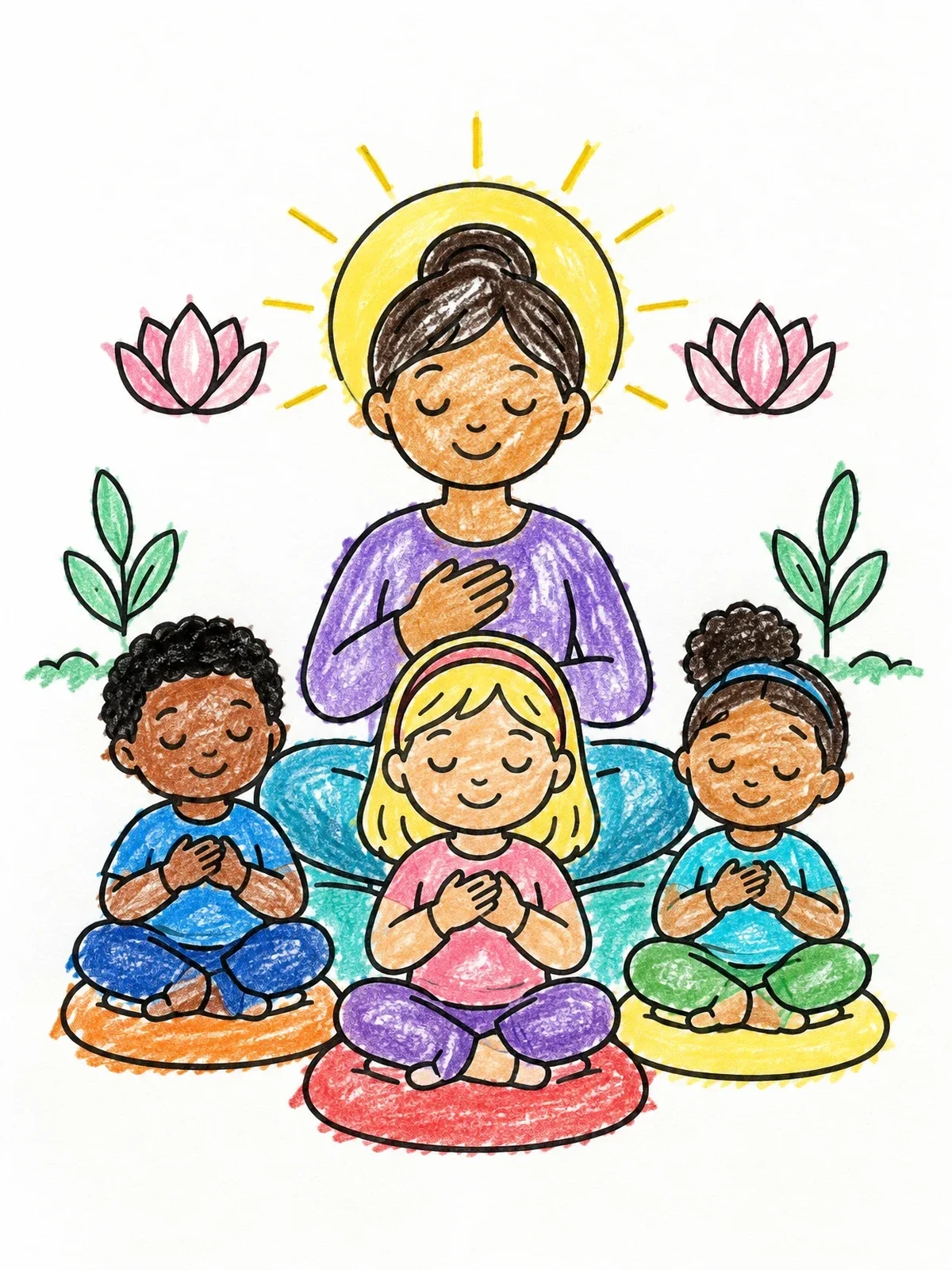 Colored example of the Mindful Meditation With Children coloring page