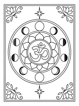 Free printable Sacred Om Symbol With Moon Phases coloring page