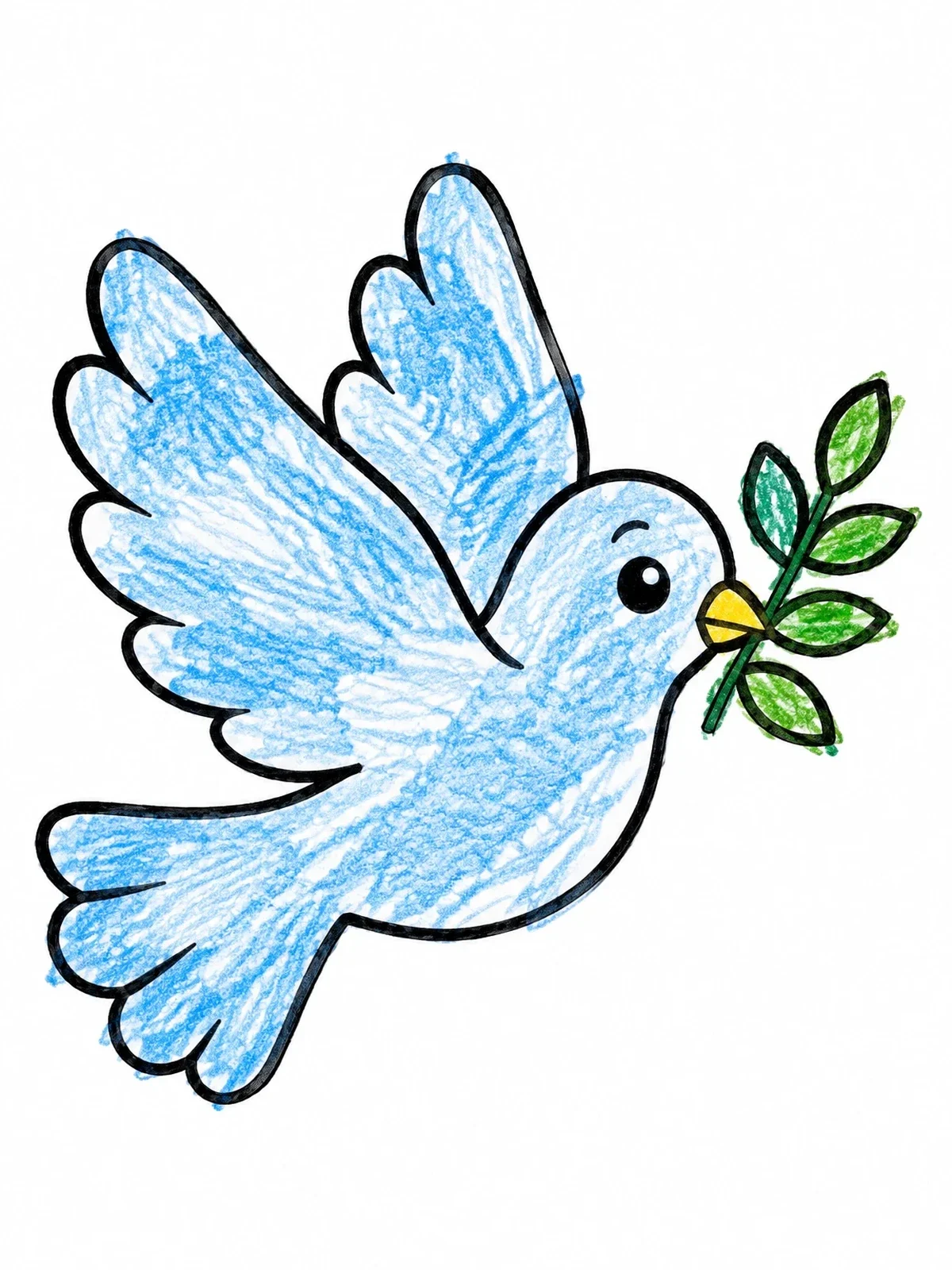 Colored example of the Peaceful Dove With Olive Branch coloring page