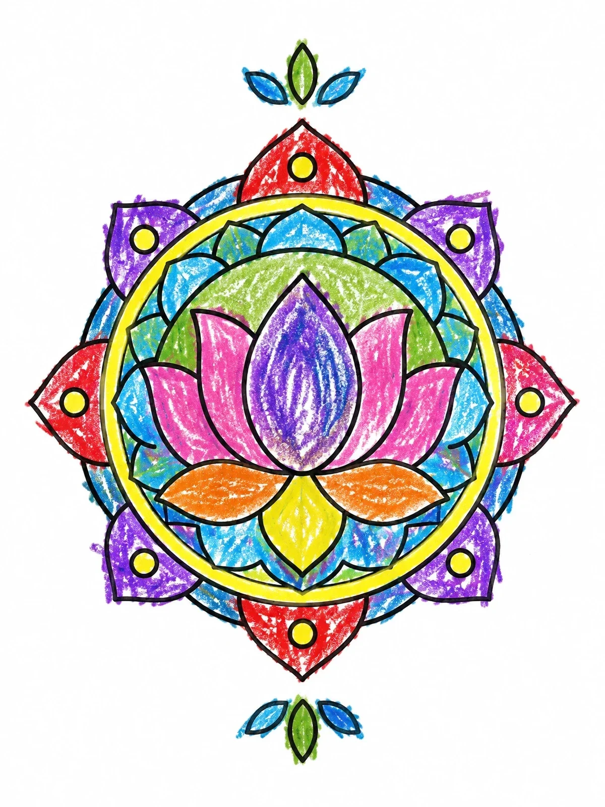 Colored example of the Simple Lotus Flower Mandala coloring page