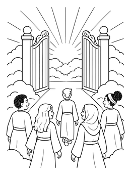 Free printable Entering The Open Pearly Gates coloring page