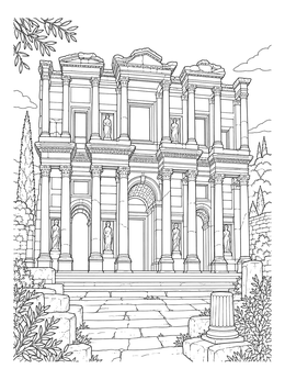Ancient Library of Celsus facade in this detailed turkey country coloring page.