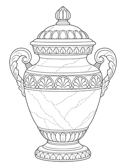 An ornate myrrh urn on this epiphany coloring page featuring marble textures and handles.