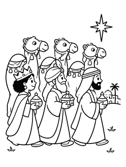 Free printable Three Wise Men Walking With Camels coloring page