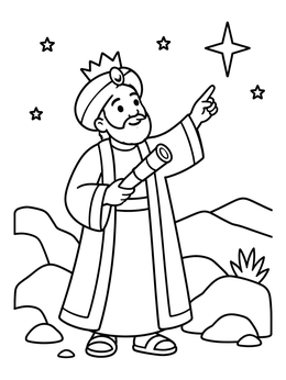 Free printable Wise King Gazing At The Star coloring page