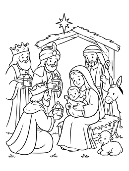 Free printable Wise Men Visiting Baby Jesus coloring page