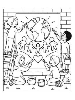 Free printable Children Painting A Unity Mural coloring page