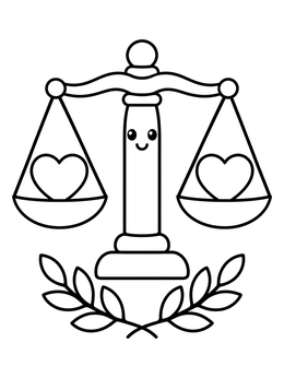 Free printable Cute Scales Of Justice And Hearts coloring page