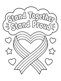Free printable Stand Together Stand Proud Ribbon Heart coloring page
