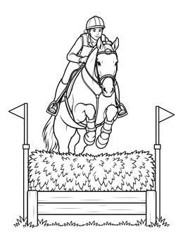 Free printable Equestrian Jumping Over Brush Fence coloring page