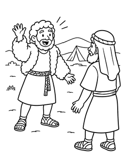 Free printable Esau Happily Waving To Jacob coloring page