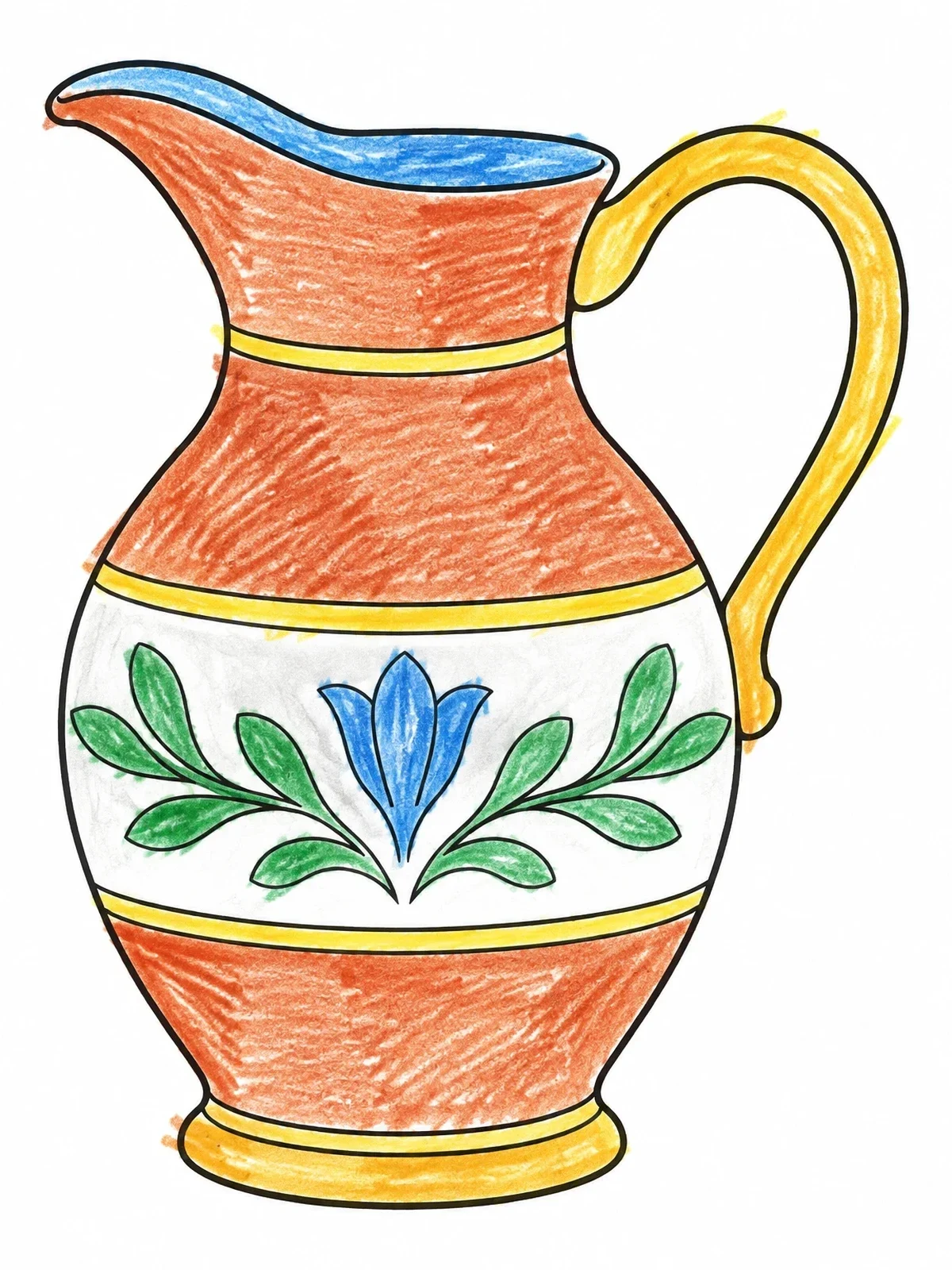 Colored example of the Ancient Ceramic Pitcher With Floral Pattern coloring page