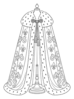 An ornate royal cloak on a stand features in this Esther coloring page with intricate patterns.