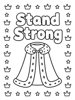 A royal cloak and the words stand strong on this esther coloring page.