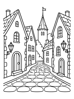 Free printable Historic Tallinn Old Town Street coloring page