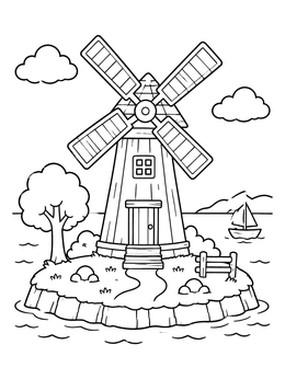 Free printable Traditional Island Windmill By Sea coloring page