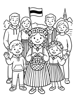 Free printable Estonian Family In Folk Dress coloring page