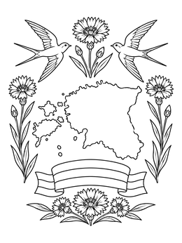 Free printable Estonian Map With Barn Swallows And Cornflowers coloring page