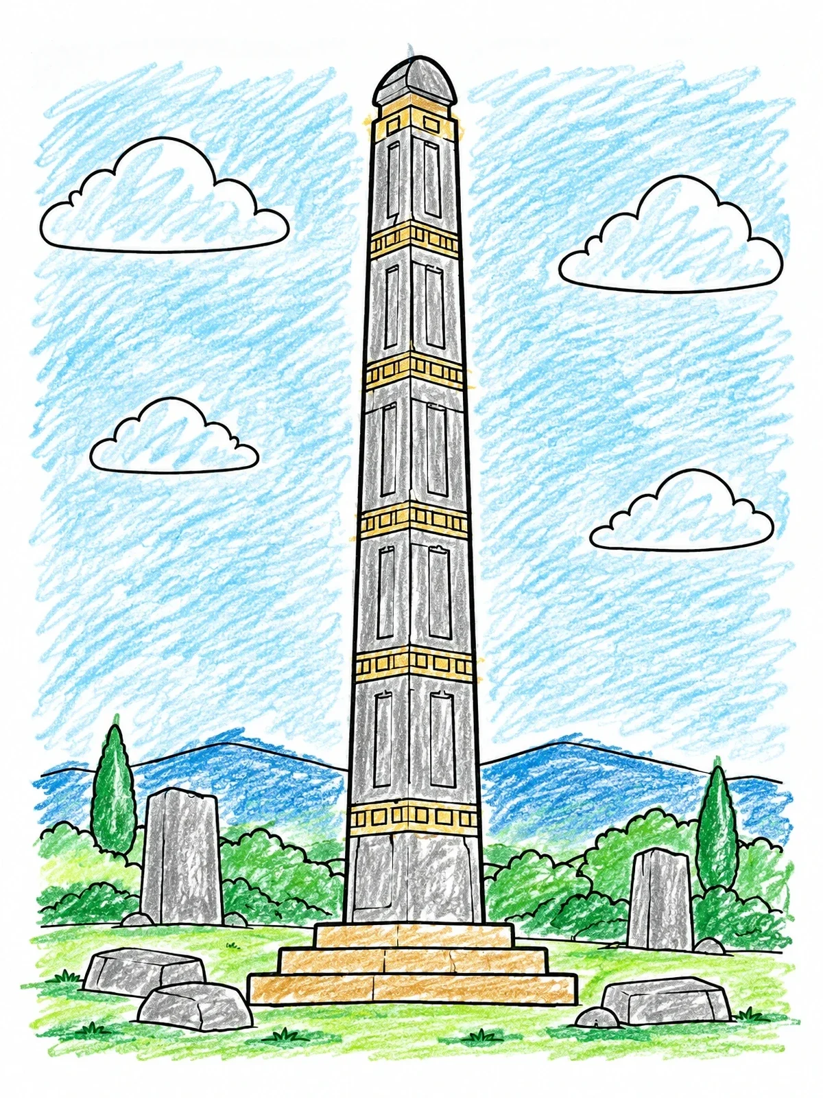 Colored example of the Ancient Obelisk Of Aksum coloring page