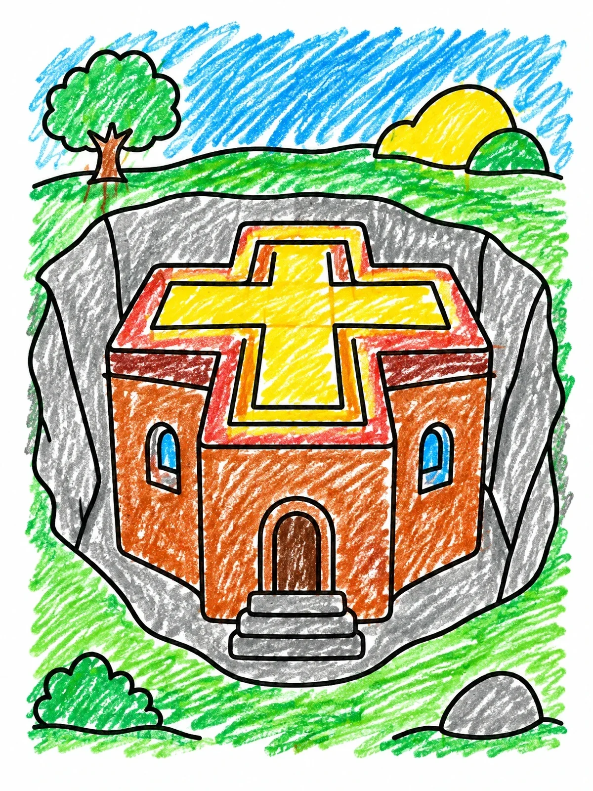 Colored example of the Lalibela Rock Church Of Saint George coloring page
