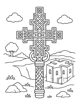 Free printable Lalibela Cross And Rock Church coloring page