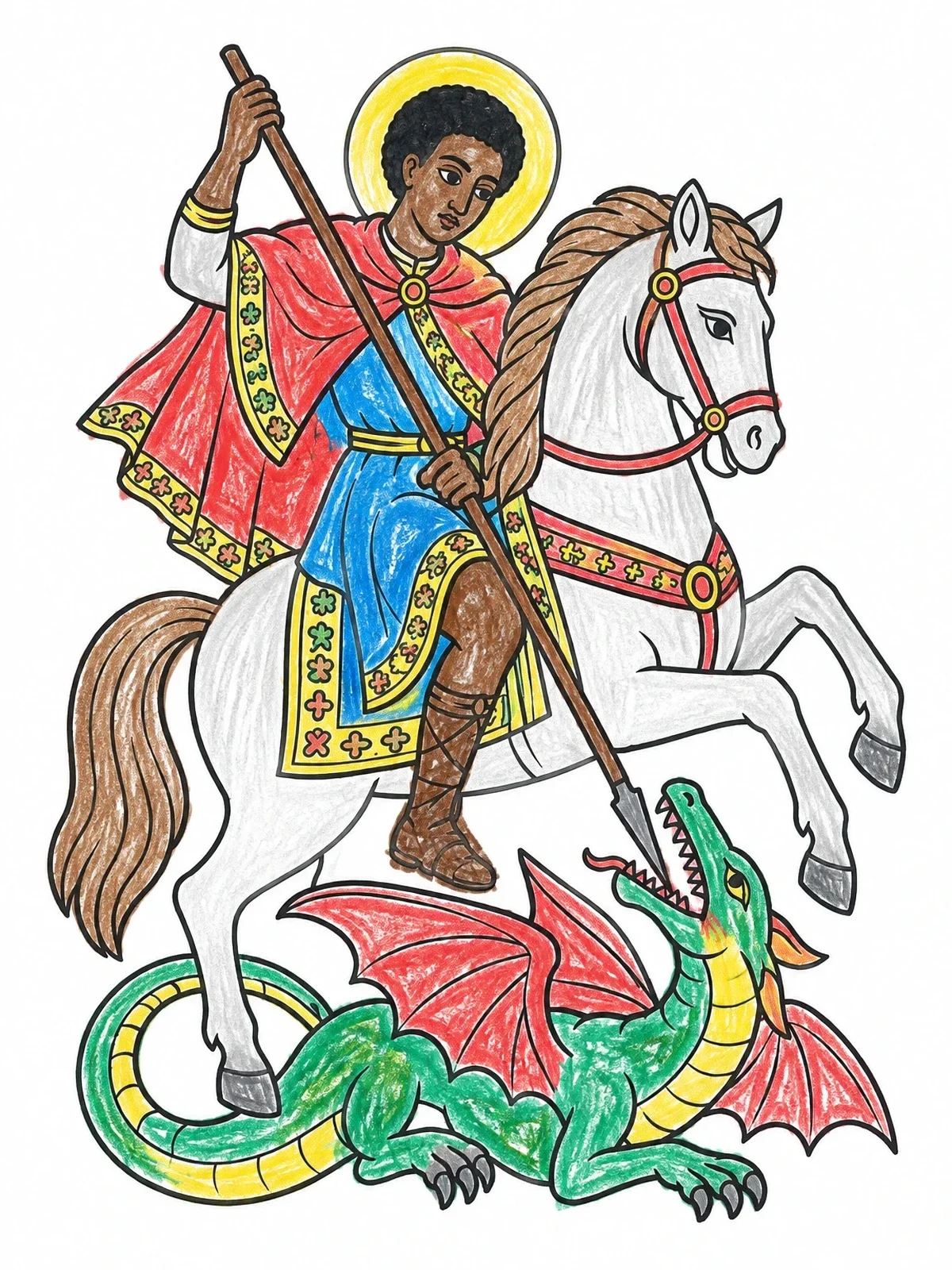 Colored example of the Saint George And The Dragon Icon coloring page
