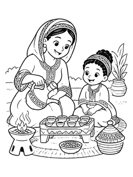 Free printable Ethiopian Traditional Coffee Ceremony coloring page