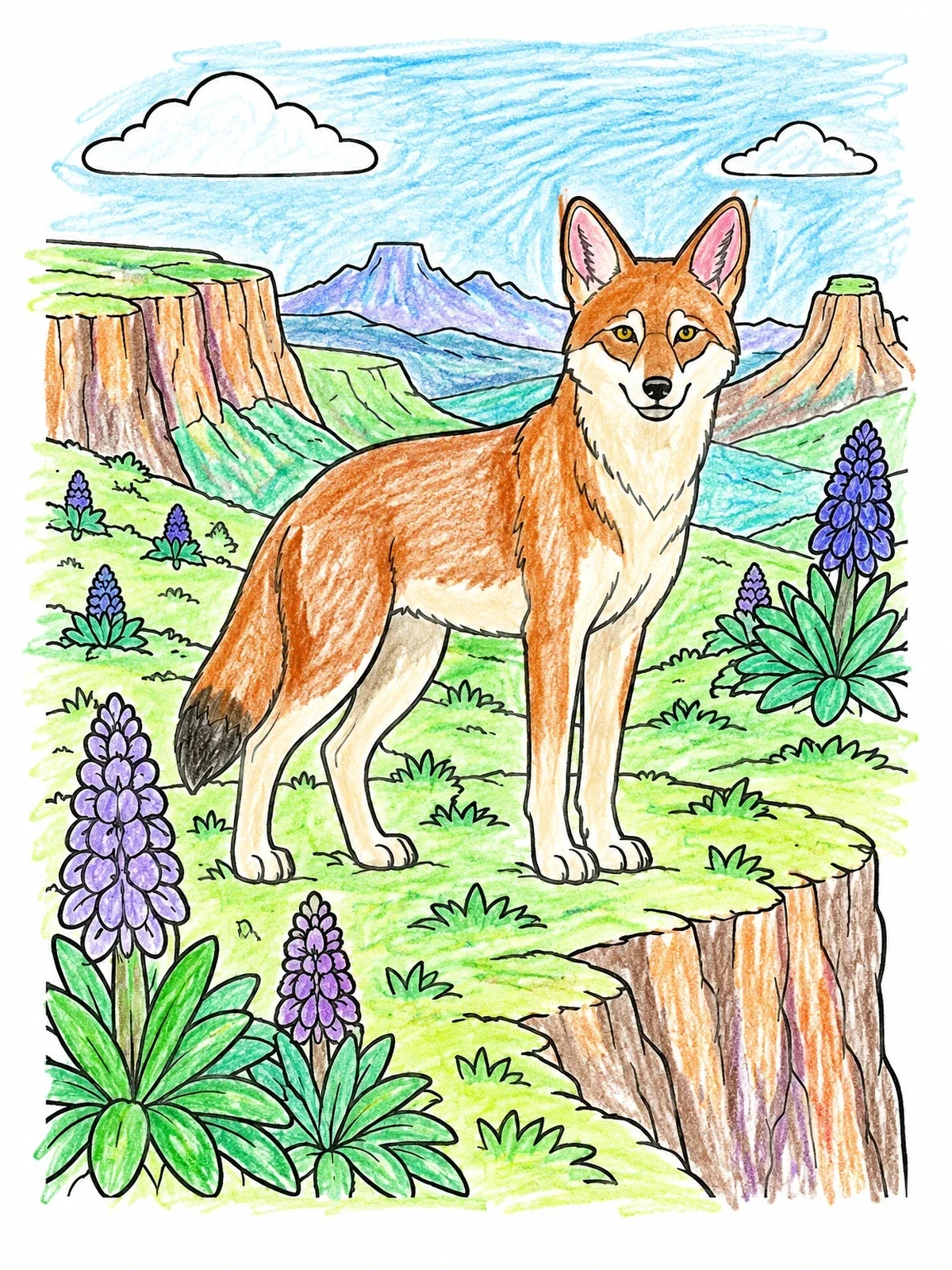 Colored example of the Ethiopian Wolf In Simien Mountains coloring page