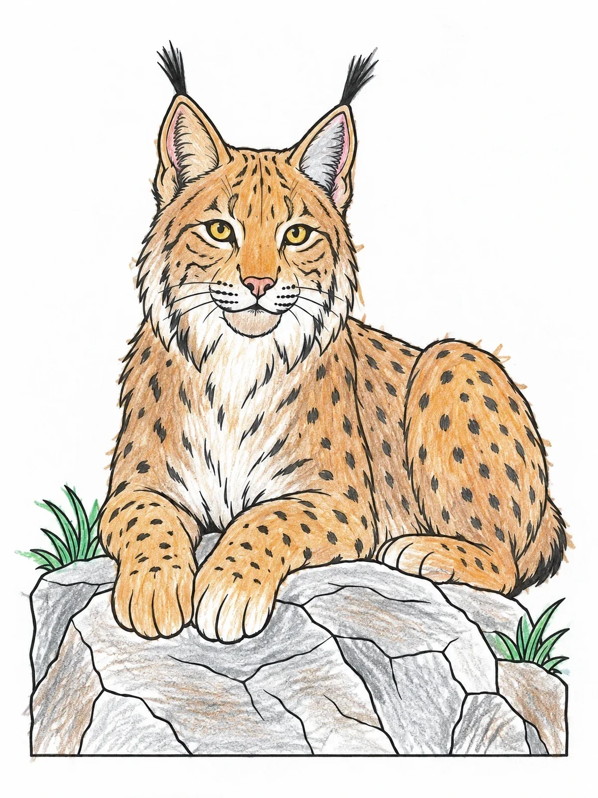 Colored example of the Eurasian Lynx Resting On A Rock coloring page