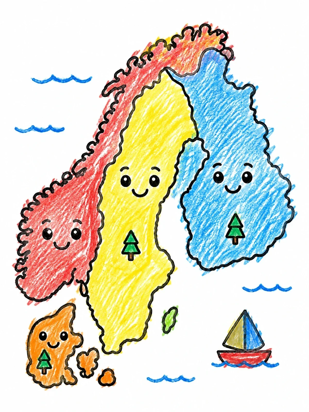 Colored example of the Cute Nordic Countries Map coloring page