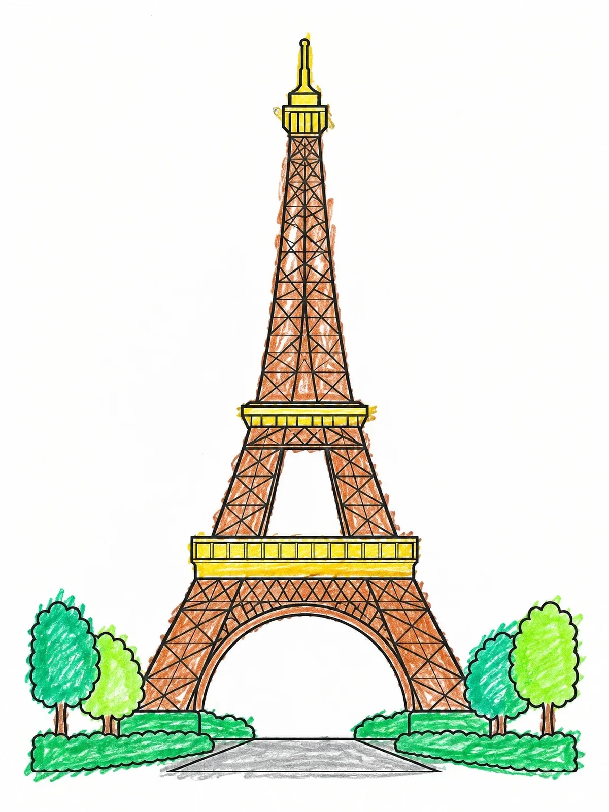 Colored example of the Eiffel Tower In Paris coloring page