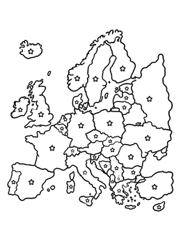 Free printable Map Of Europe With Stars coloring page
