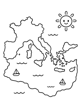 Free printable Sunny Mediterranean Sea Map Outline coloring page