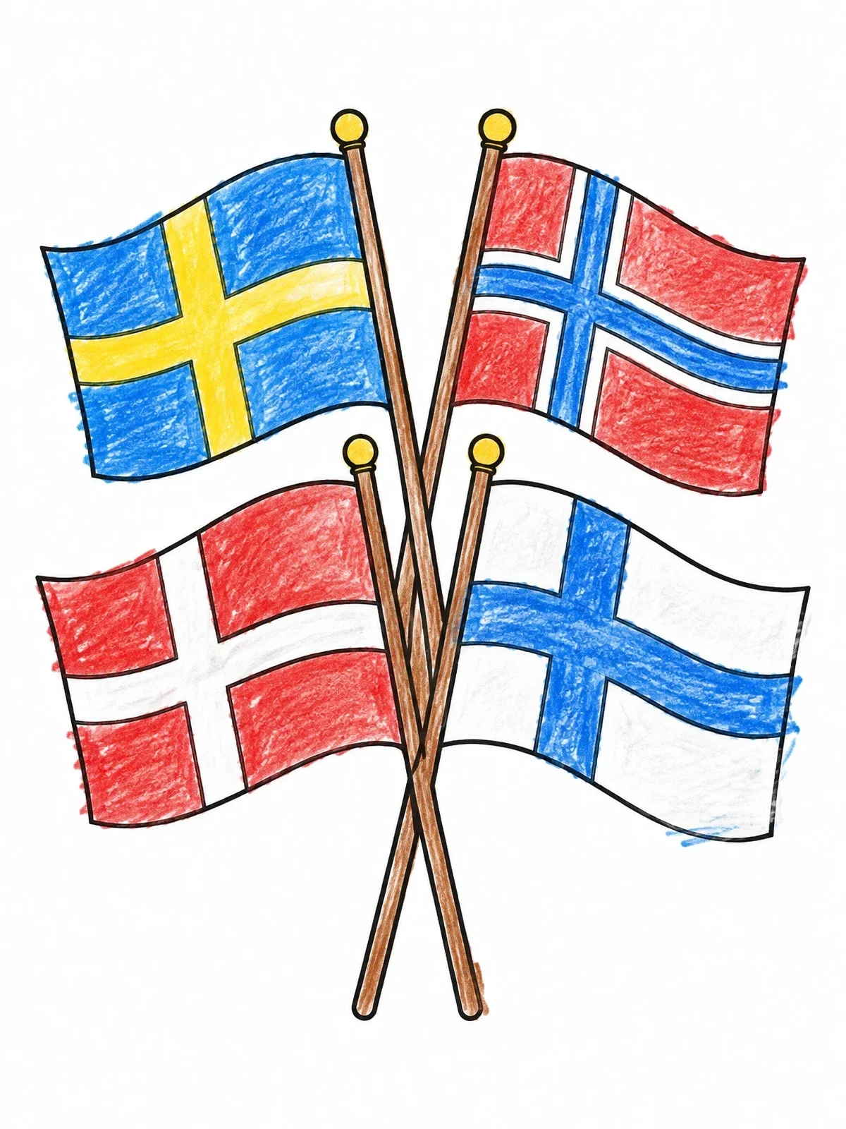 Colored example of the Nordic Cross Flags On Crossed Poles coloring page