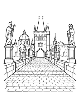 Free printable Prague Charles Bridge And Tower coloring page