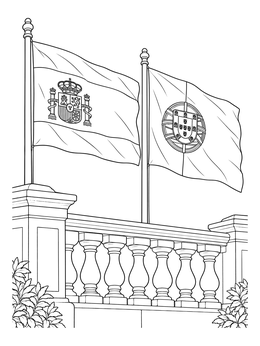 Free printable Spanish And Portuguese Flags On Balustrade coloring page