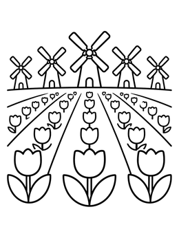 Free printable Windmills And Dutch Tulip Fields coloring page