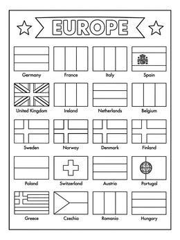 Free printable European Flags Educational Poster coloring page