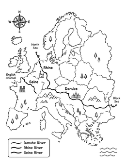 Free printable European Rivers Map Outline coloring page