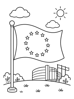 Free printable European Union Flag And Parliament coloring page